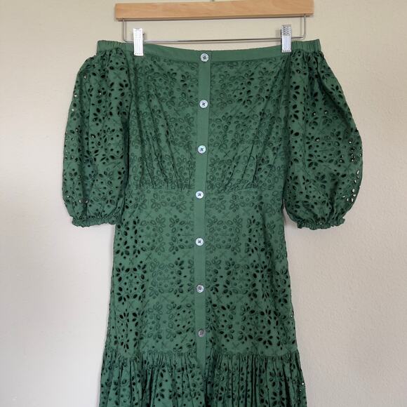 Veronica Beard Green Eyelet Cali Maxi Dress - Size 0 - Picture 6 of 9